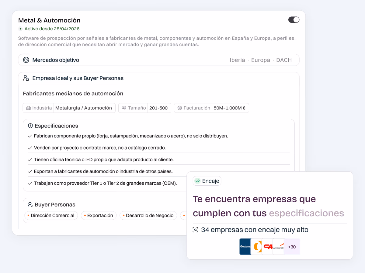Setting up prospecting software in Neety: target markets, ideal company and buyer personas, with the notice of matching companies found